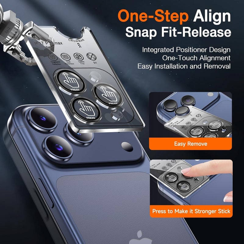 LK for iPhone 17 Pro/17 Pro Max Camera Lens Protector [Top 9H+ Military Grade Shatterproof] One-Click Installation, Ultra-Tough HD, Individual Lens Protectors Scratch-resistant, Deep Blue - Image 3